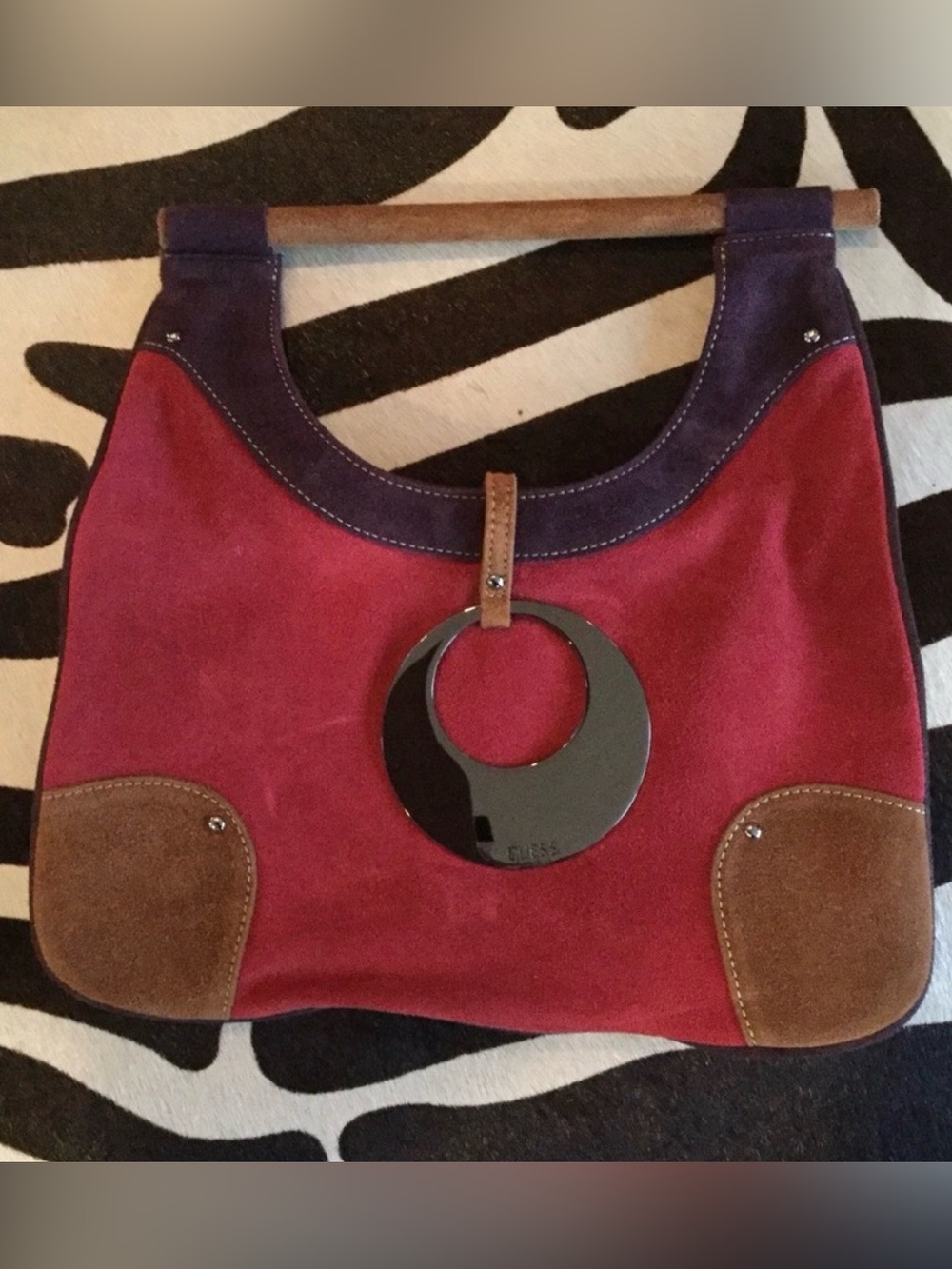 GUESS Vintage Rare Genuine Suede Handbag - Picture 2 of 4